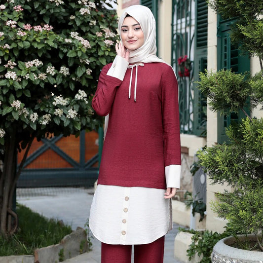 Women Muslim Pants Abaya Patch Designs 2 Pieces Set
