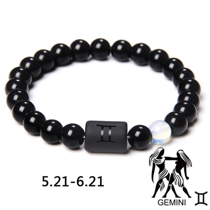 12 Constellation Zodiac Signs Bracelet Natural Black Onyx Stone