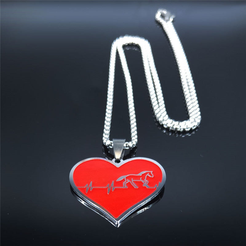 Fashion Horse Stainless Steel Choker Necklace Silver Color Black Heart