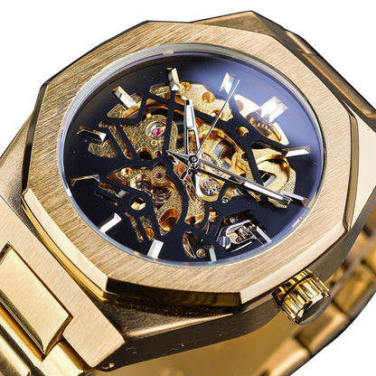 Gold Mechanical Automatic Watches For Men Skeleton Waterproof