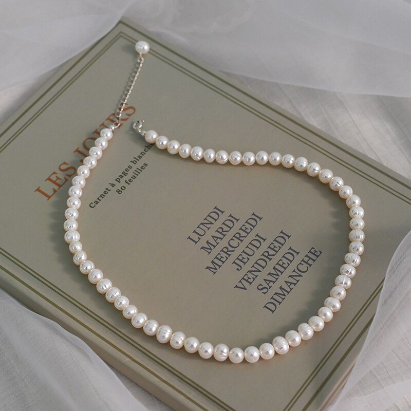 Natural freshwater pearl Chokers necklace 925 sterling silver jewelry