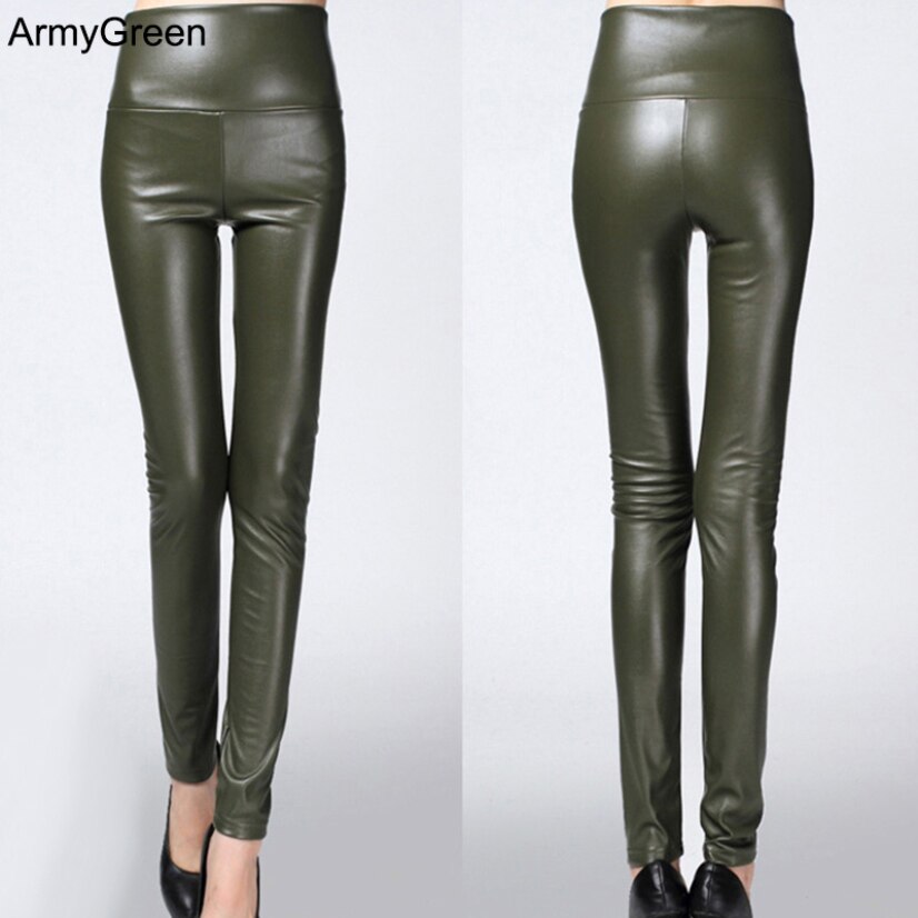 Faux Leather Leggings High Waist PU Fleece Female Plus Size Trousers