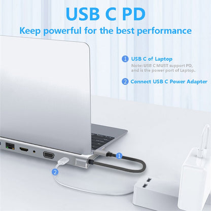 USB C Laptop Docking Station HDMI VGA USB PD LAN RJ45 SD Hub Adapter