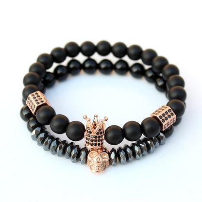 Bracelet Matte Oxyn Stone Beads Skull Erkek Bileklik Set Crown Jewelry