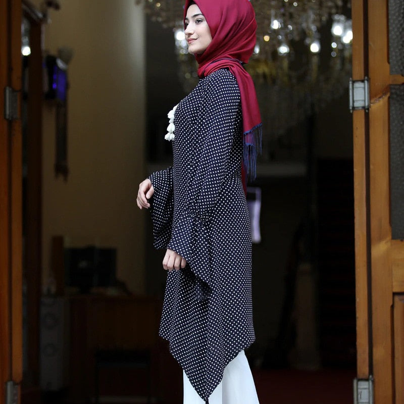 Fashion Girl Blouse Long Sleeve Casual Shirts Irregular for Muslim Women