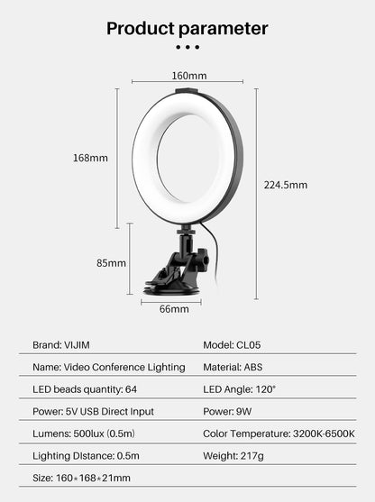 Ring Light Led Video Conference with Suction cup Laptop