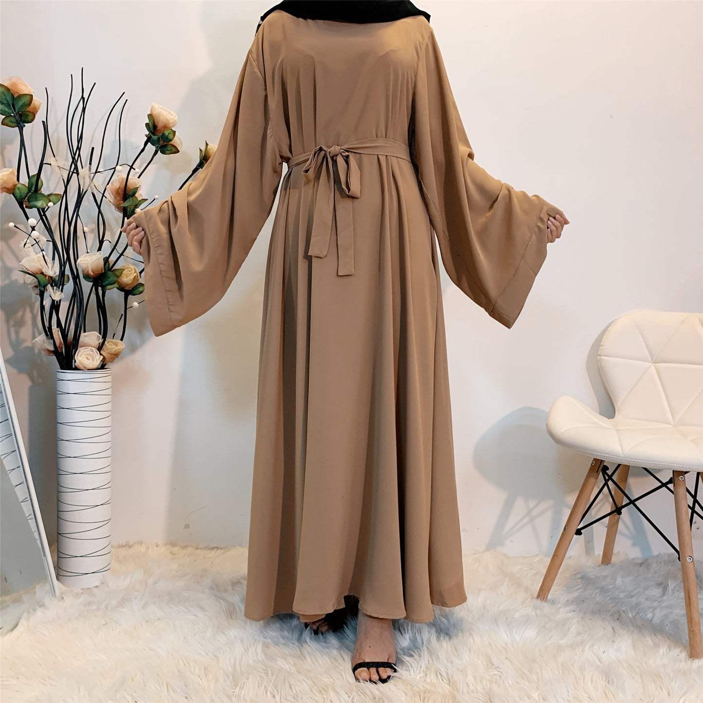 Muslim Fashion Hijab Long Dresses Women With Sashes Islamic Clothing