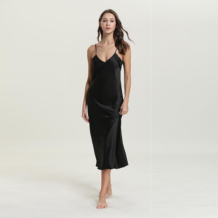 Long Sleep Dress Satin Rayon Sleepwear Suspender Nightgown