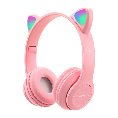 Pink Girl Wireless Headphones RGB Cute Cat Ears Headset