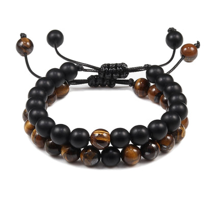 Bracelet Tiger Eye Stone Braided Bracelet Black Matte Natural Stone