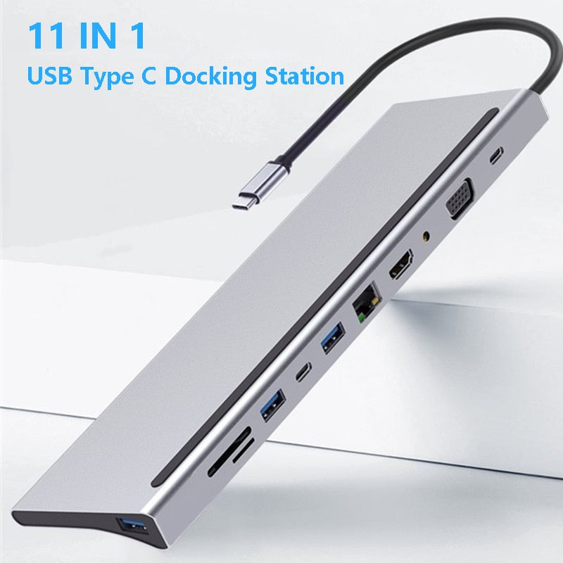 USB C Laptop Docking Station HDMI VGA USB PD LAN RJ45 SD Hub Adapter