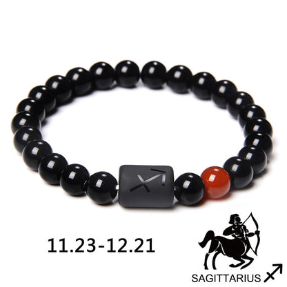 12 Constellation Zodiac Signs Bracelet Natural Black Onyx Stone