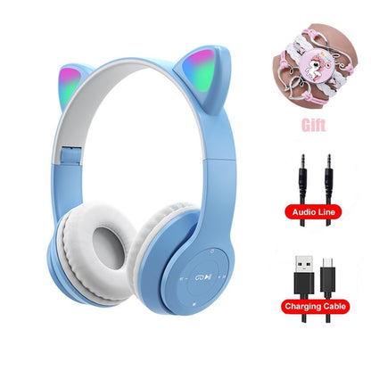 Pink Girl Wireless Headphones RGB Cute Cat Ears Headset