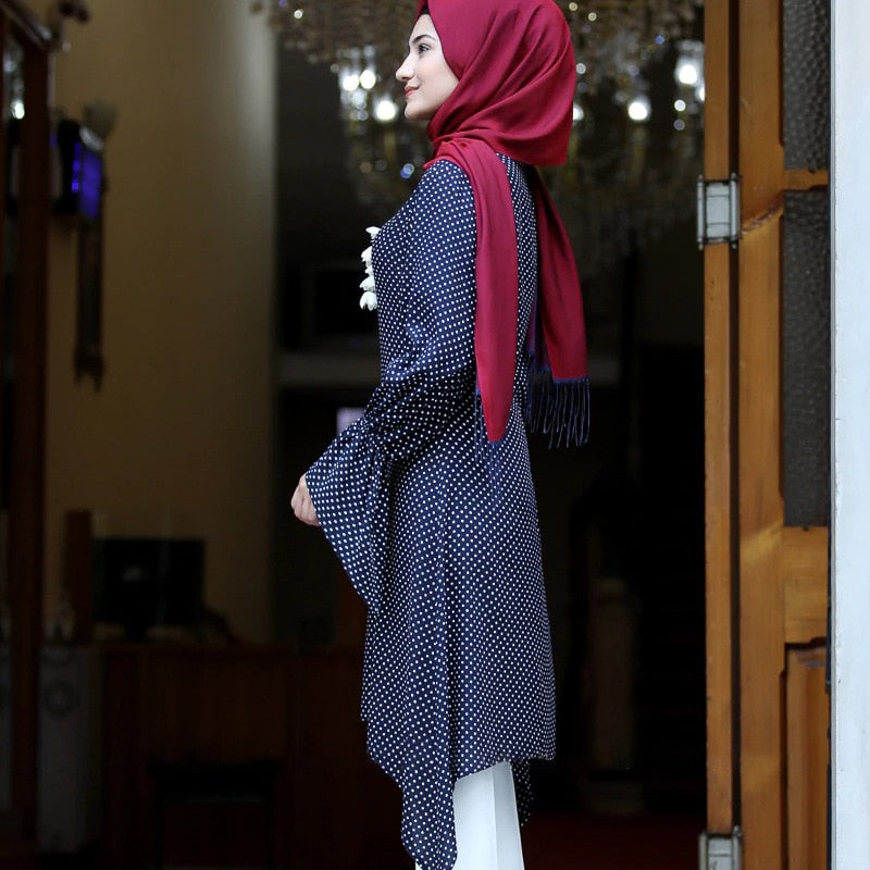 Fashion Girl Blouse Long Sleeve Casual Shirts Irregular for Muslim Women