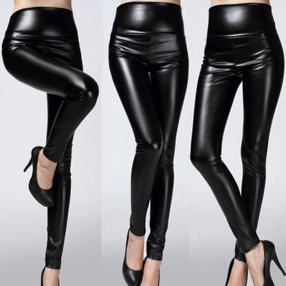 Faux Leather Leggings High Waist PU Fleece Female Plus Size Trousers