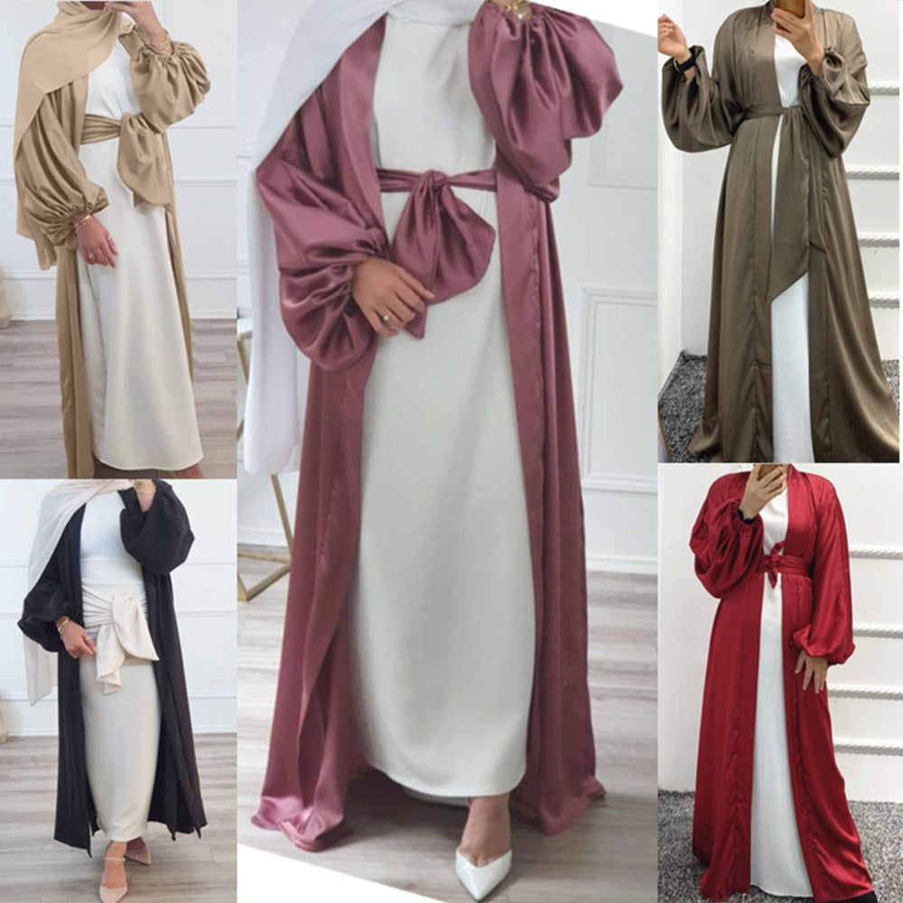 Open Abaya Muslim Robe Longue Kimono