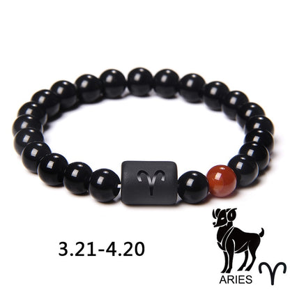 12 Constellation Zodiac Signs Bracelet Natural Black Onyx Stone