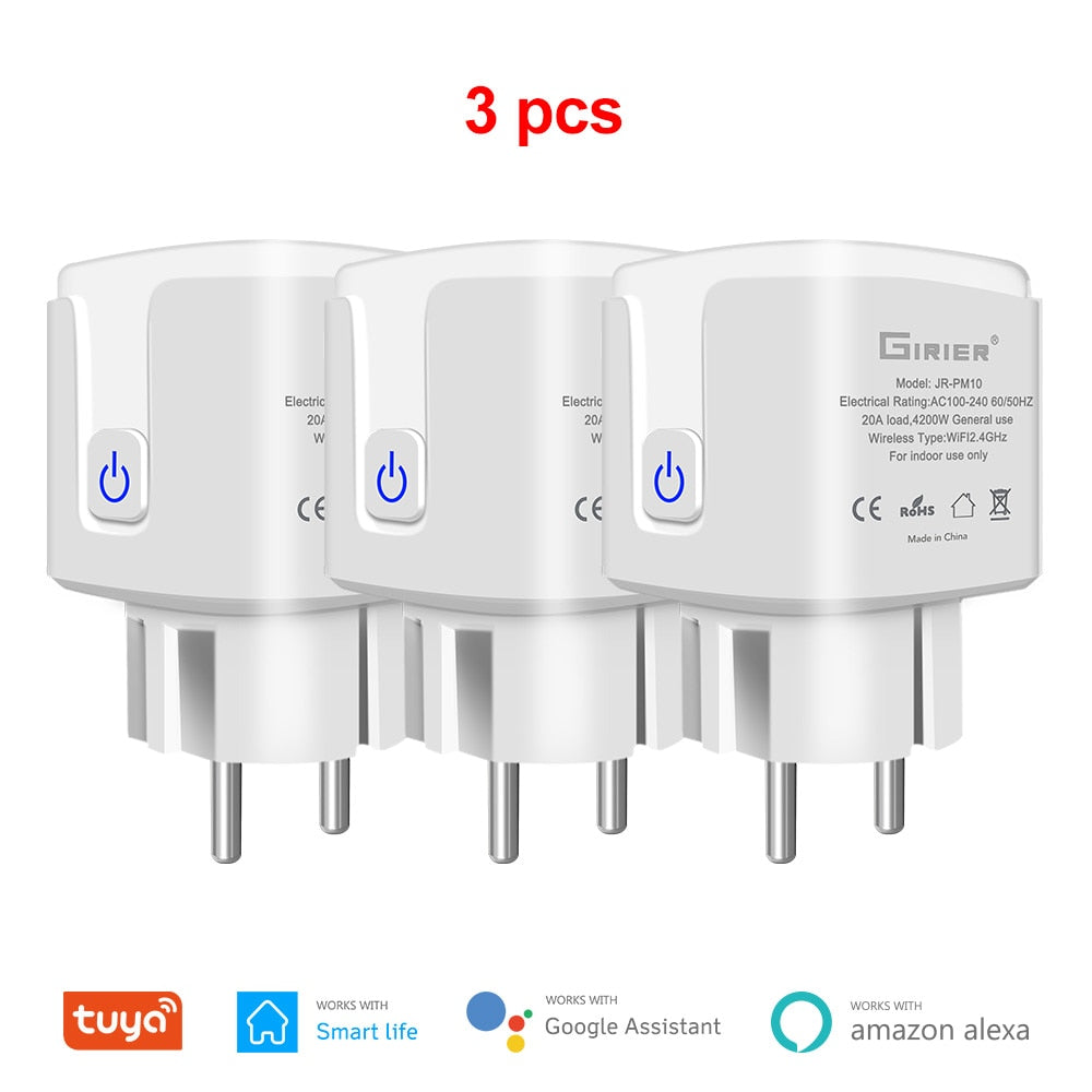 Wifi Smart Plug 20A EU Smart Socket Outlet with Power Monitor Timer