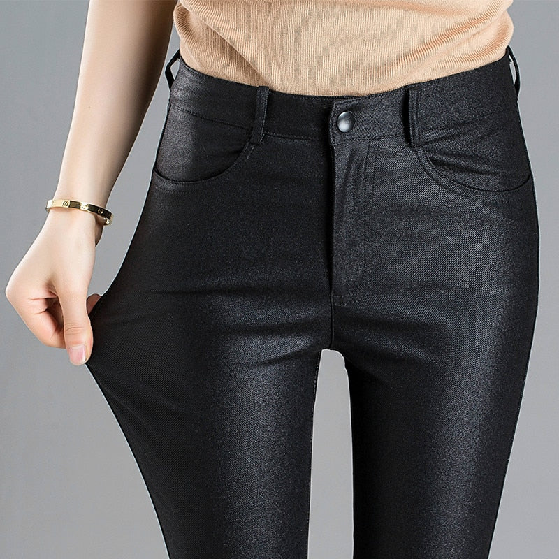 Female PU Leather Elastic Pencil Skinny Pants