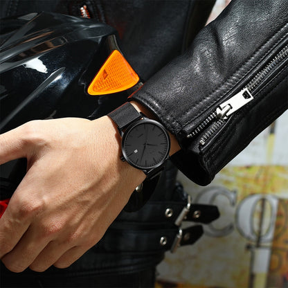 Ultra Thin Quartz Watch Men Casual Slim Mesh Steel Waterproof