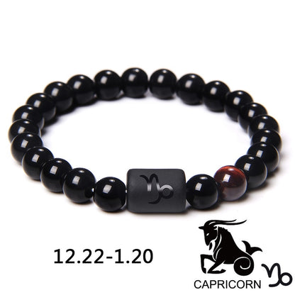 12 Constellation Zodiac Signs Bracelet Natural Black Onyx Stone