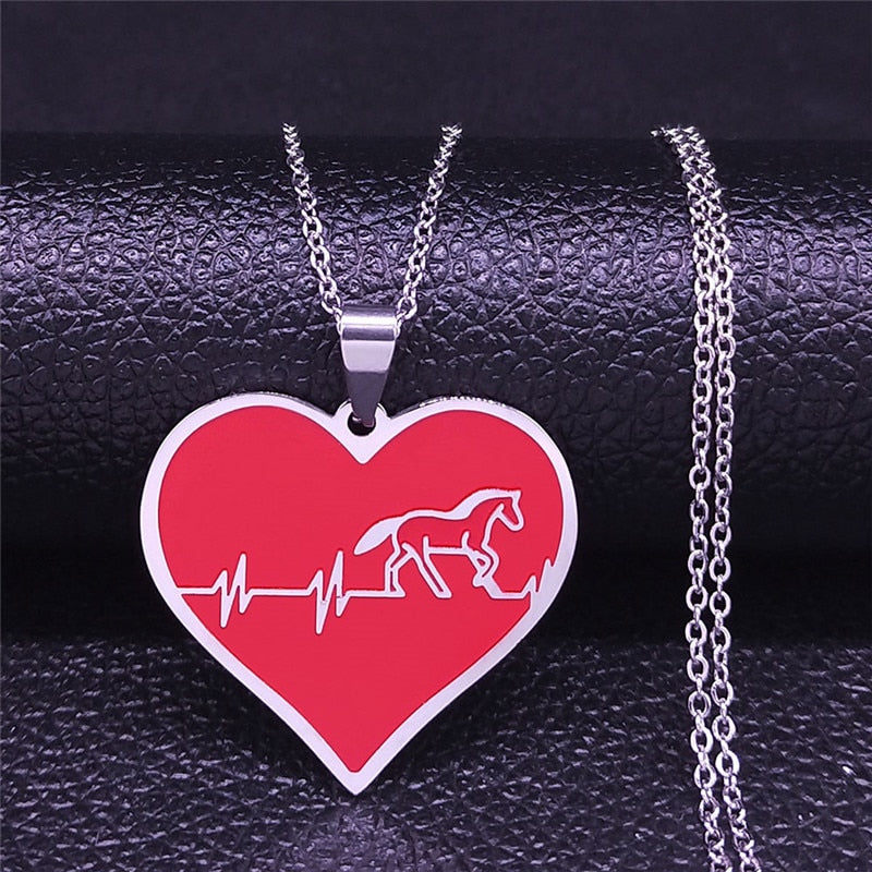 Fashion Horse Stainless Steel Choker Necklace Silver Color Black Heart