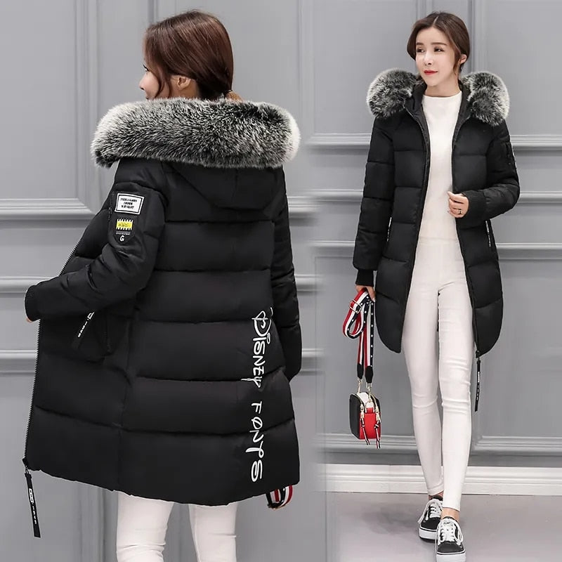 Winter Jacket Women Parka Big Fur Collar Hooded Thick Warm