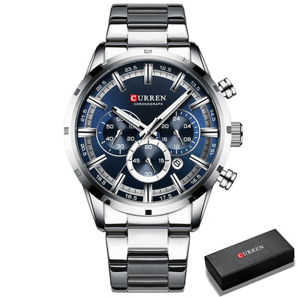 Mens Watches Full Steel Waterproof Chronograph Wristwatch