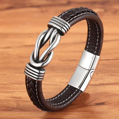 Men's Leather Bracelet Stainless Steel