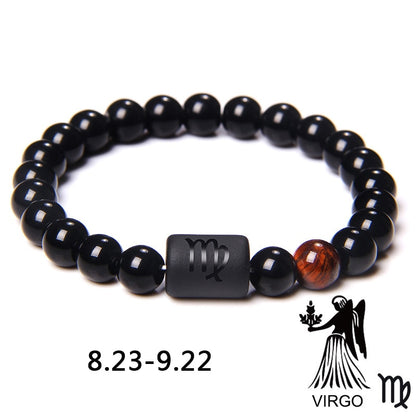 12 Constellation Zodiac Signs Bracelet Natural Black Onyx Stone