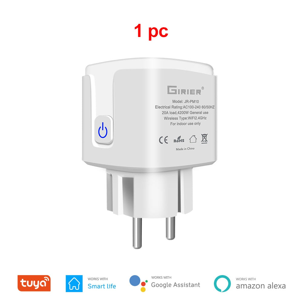 Wifi Smart Plug 20A EU Smart Socket Outlet with Power Monitor Timer