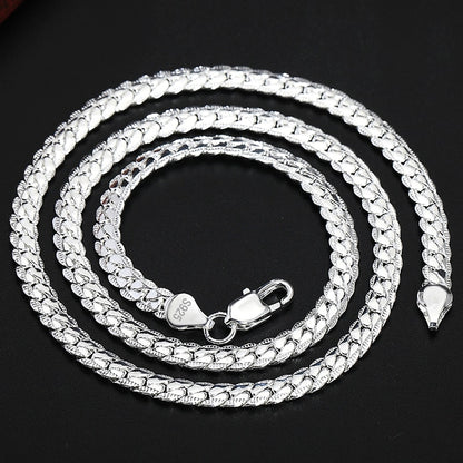 925 Sterling Silver 6mm Full Sideways Necklace 18/20/24 Inch Chain