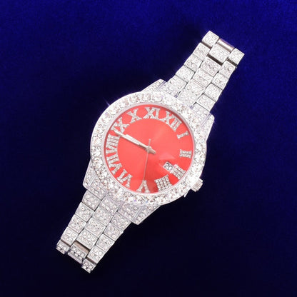 Bubble Letter Red Watch Big Gold Quartz Rhinestone