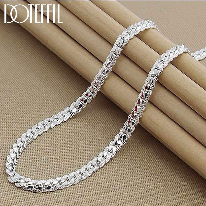 925 Sterling Silver 6mm Full Sideways Necklace 18/20/24 Inch Chain