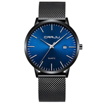 Ultra Thin Quartz Watch Men Casual Slim Mesh Steel Waterproof