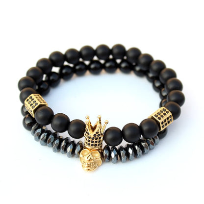 Bracelet Matte Oxyn Stone Beads Skull Erkek Bileklik Set Crown Jewelry