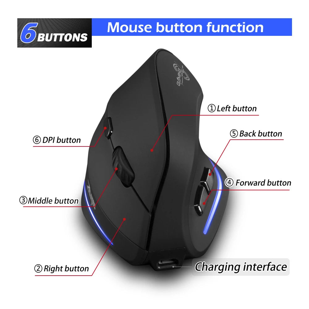 Rechargeable Wireless Vertical Mouse Gamer Ergonomic Optical 2.4G