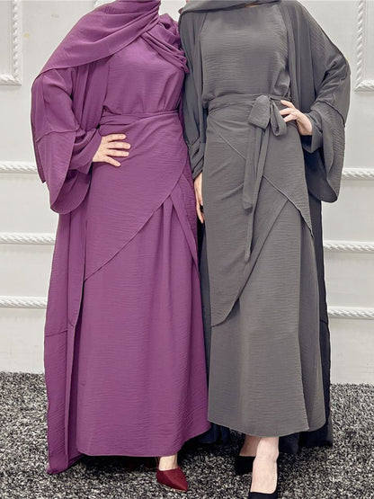 3 Pieces Abaya Muslim Sets Hijab Modest Dress For Women