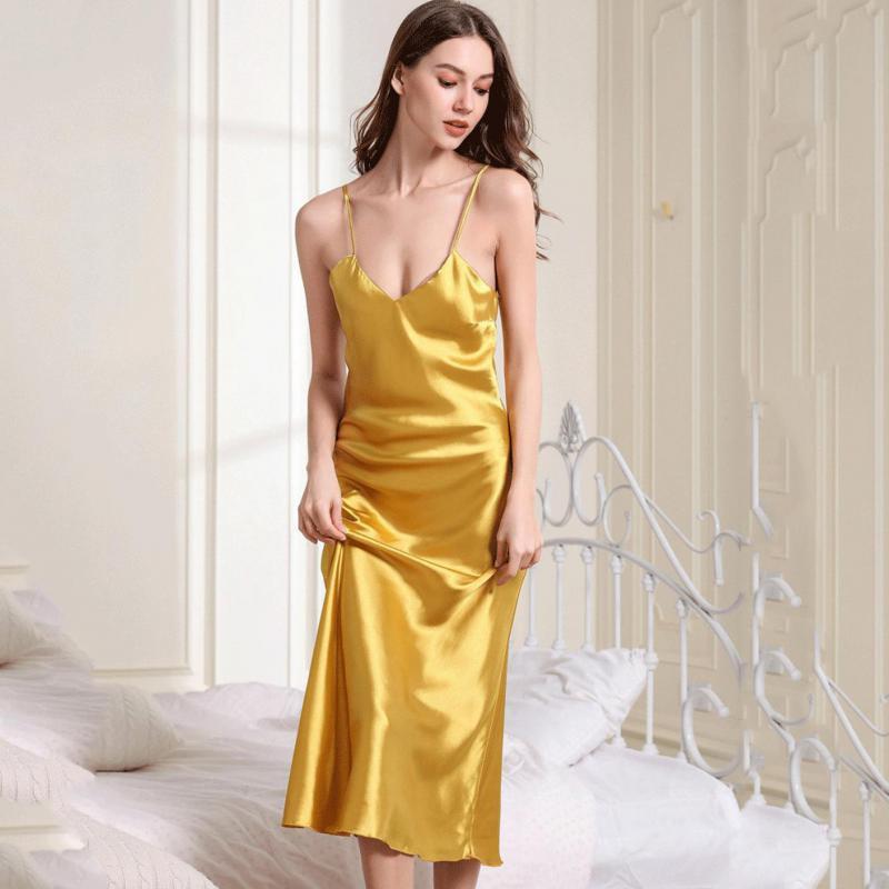 Long Sleep Dress Satin Rayon Sleepwear Suspender Nightgown