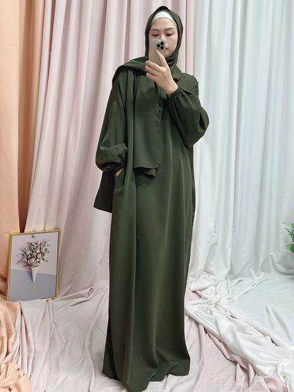 Muslim Hijab Long Dress One Piece Prayer Outfit Islamic Modest Abayas