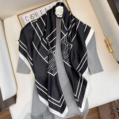 Luxury Brand Silk Satin Square Scarf Women