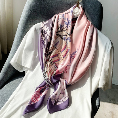 Luxury Brand Silk Satin Square Scarf Women