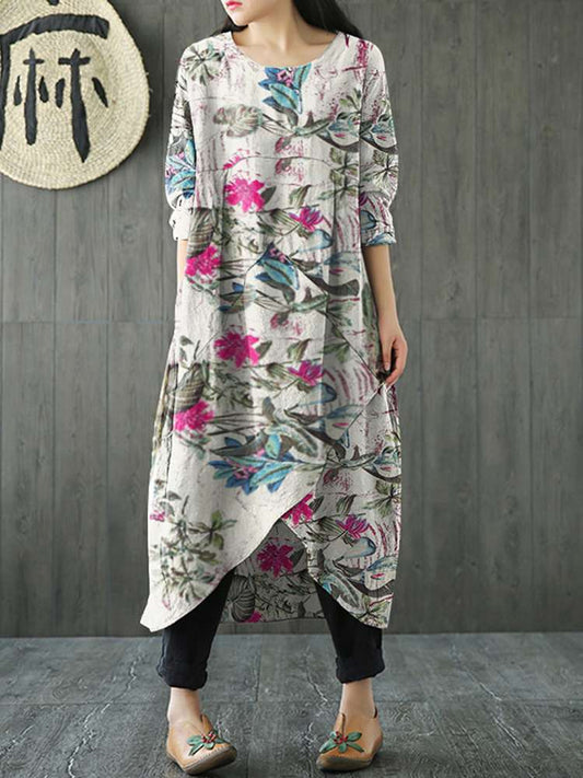 Women's Autumn Long Sleeve Irregular Hem Loose Solid Midi Dress