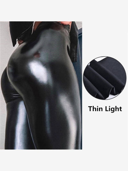 Spandex 10% Black PU Leather Pants Women