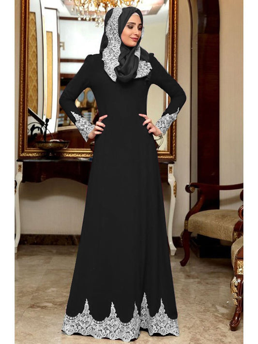 Vintage Muslim Dress Women Slim Fit Long Sleeve Maxi Hijab Dresses