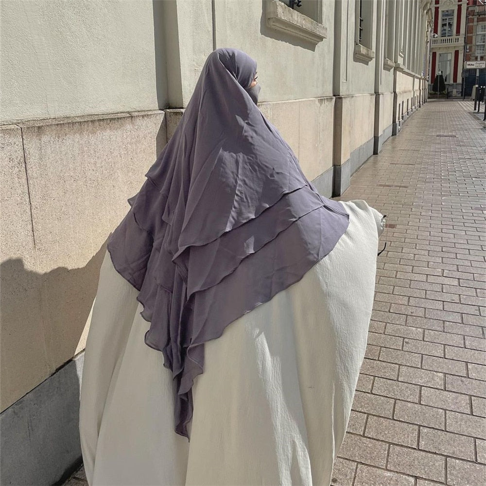 Abayas for Women Muslim Plain Treble Khimar Hijab Caps Scarf Headcover