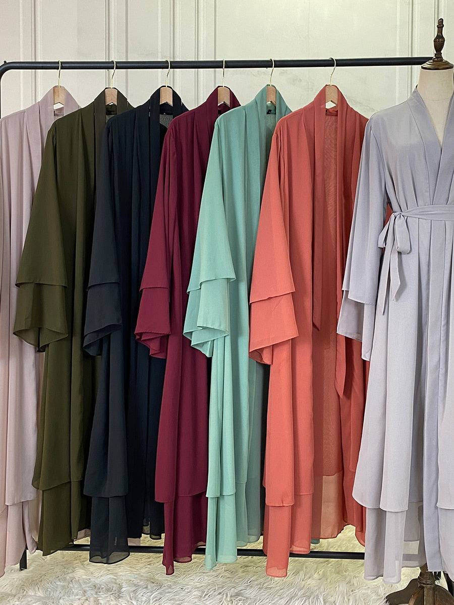 Chiffon Open Abaya Muslim For Women Kimono Modest Robe