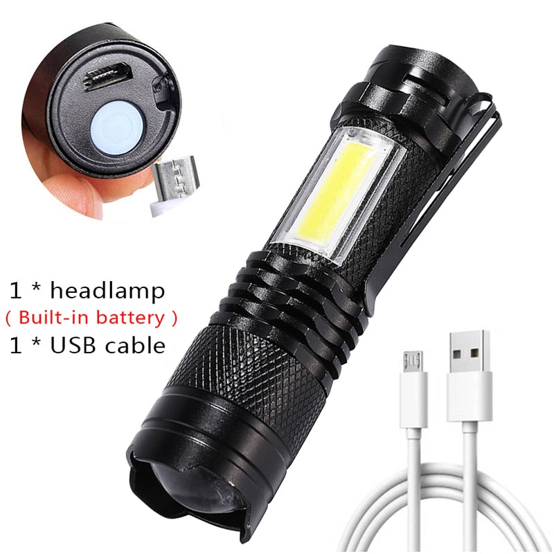 Portable Mini Led Flashlight Zoom Torch 2000 Lumens Adjustable