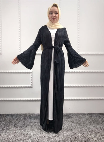 Pleated Cardigan Kimono Open Abaya Muslim Fashion Casual