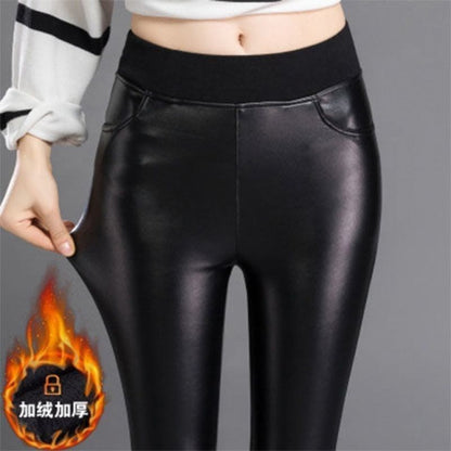 leather pants High elastic shiny trousers slim female